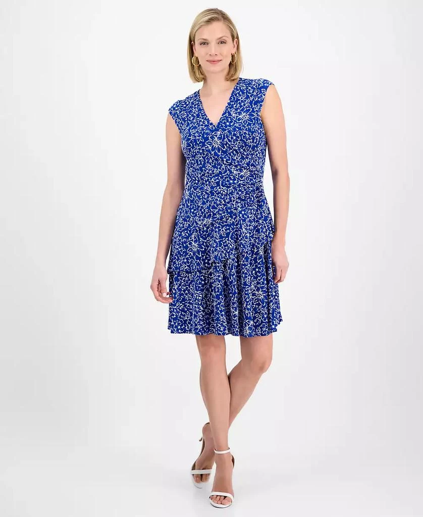 Robbie Bee Petite Floral-Print Double-Ruffle Fit & Flare Dress 1