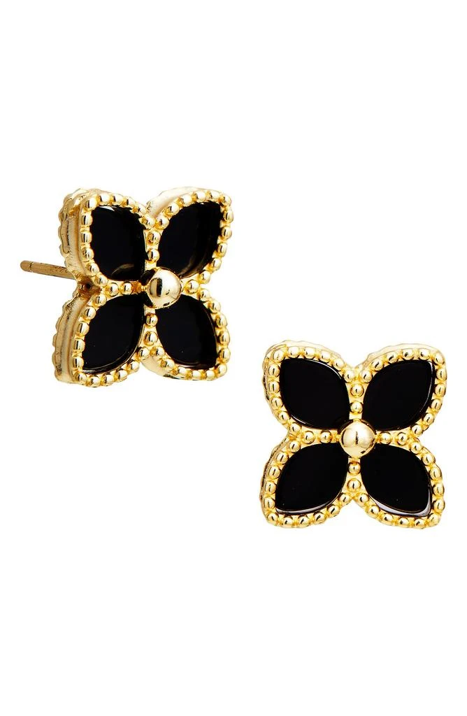 Savvy Cie Jewels Yellow Gold Vermeil Onyx Flower Stud Earrings