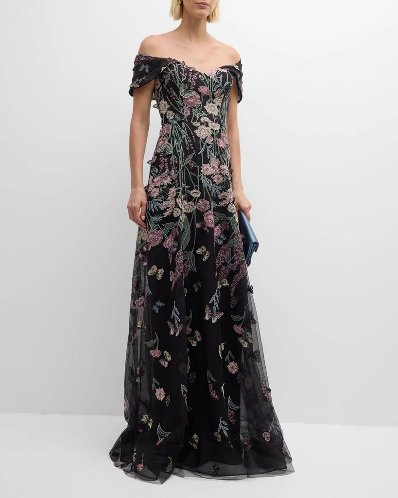 Teri Jon Off-Shoulder Embroidered Tulle Gown 3