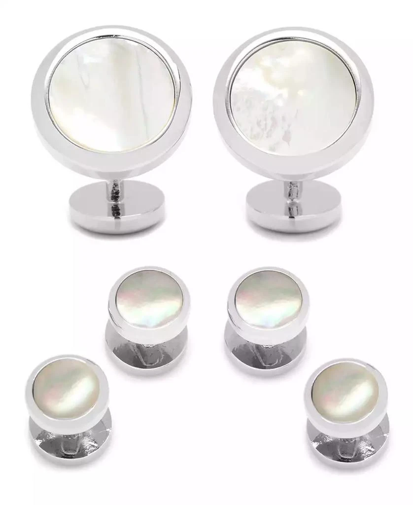 Ox and Bull Trading Co. Men's Double Sided Round Beveled Cufflink and Stud Set 4