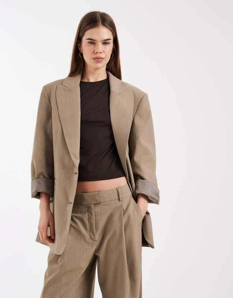 ASOS ASOS DESIGN oversized strong shoulder blazer in Taupe Stripe