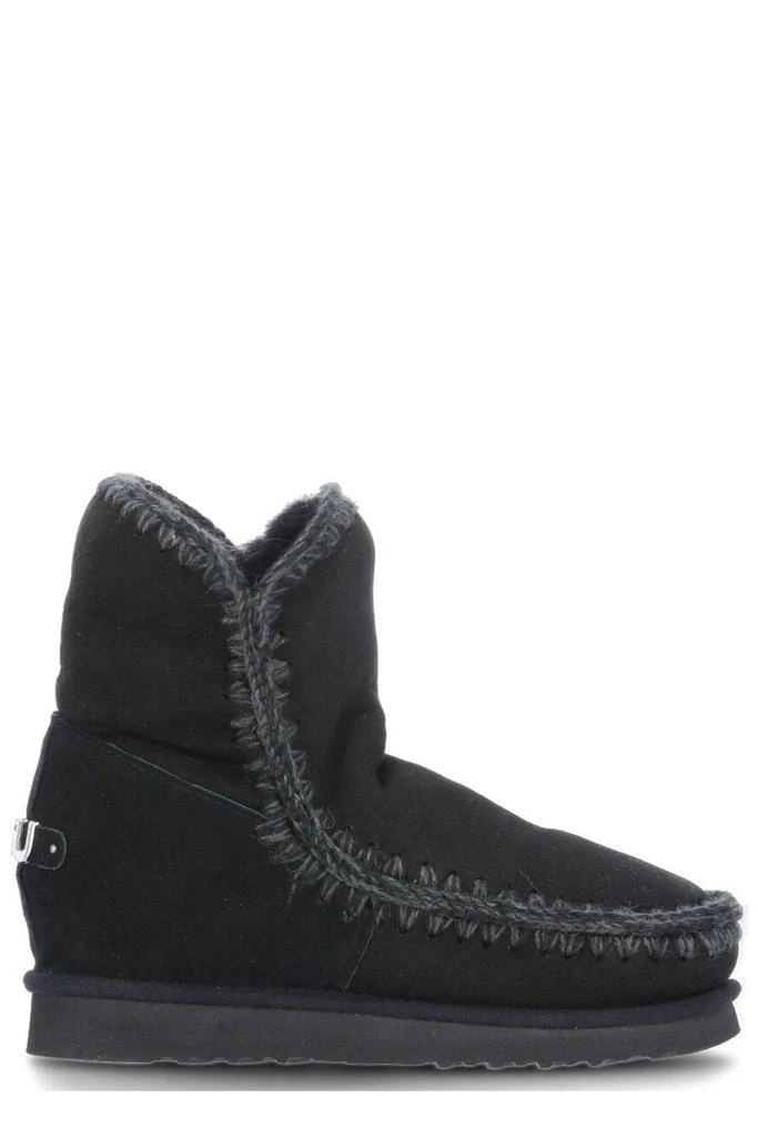 Mou Mou Logo Plaque Stitch-Trim Wedge Boots 1