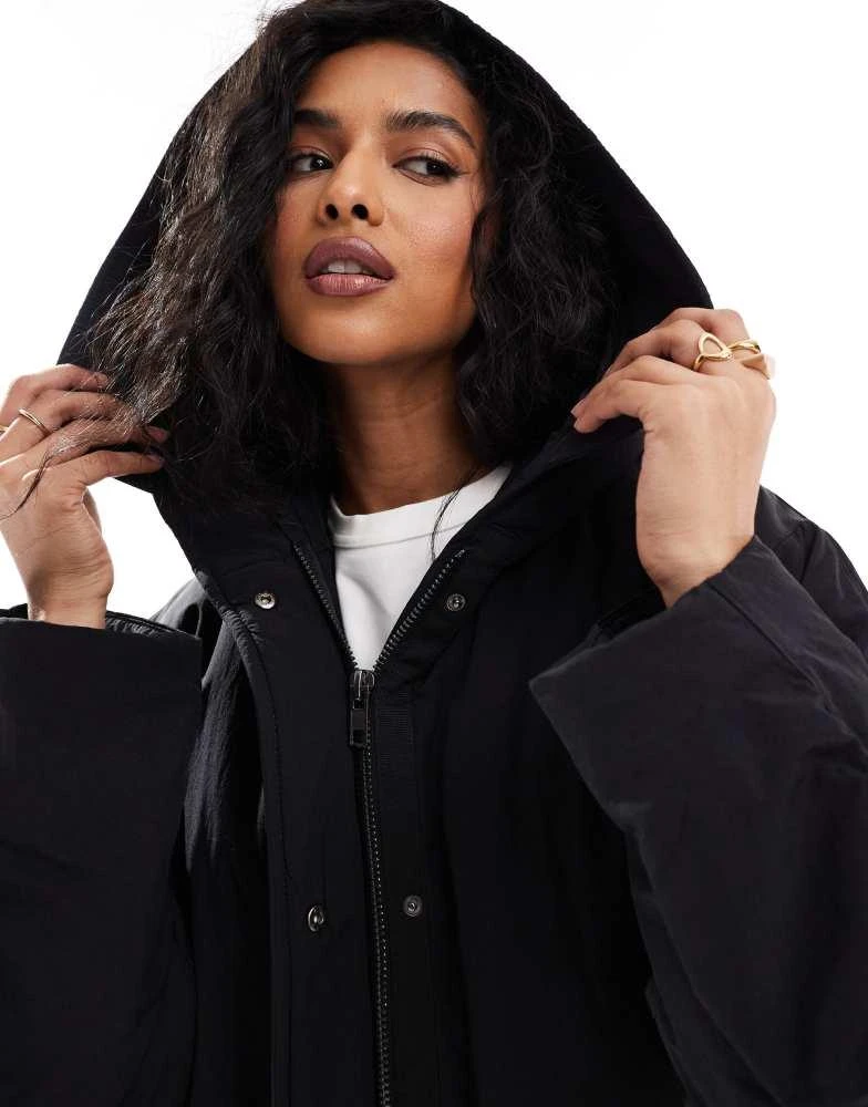 ASOS ASOS DESIGN clean longline puffer coat with hood in black 2