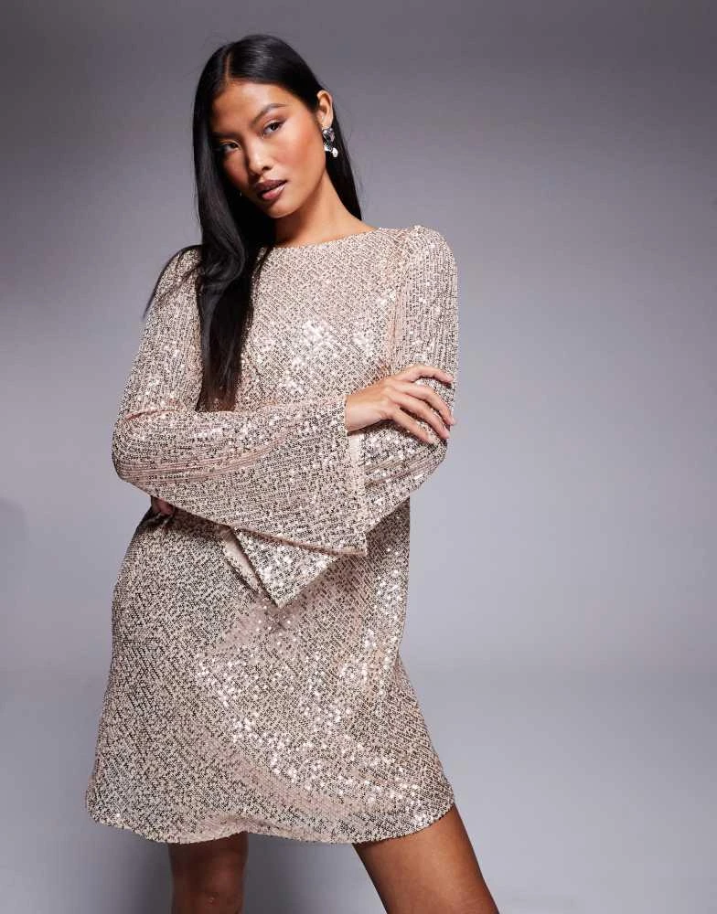 Jaded Rose Petite Jaded Rose Petite cowl back sequin mini dress in gold 4