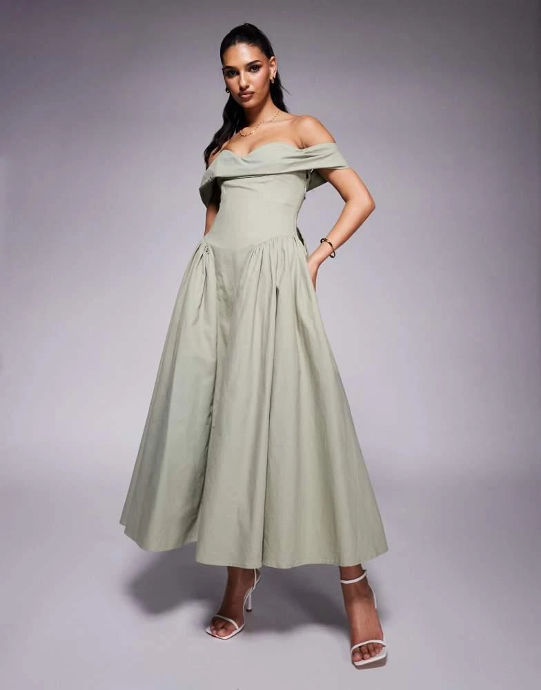 knee length dresses for ladies Midsummer Lace Bodice Off-Shoulder Ankle Gown – Cream