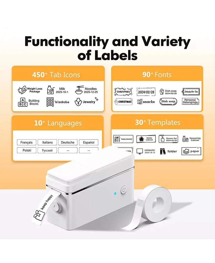 SWIFINT P31-S Portable Bluetooth Label Maker with tape. Features multiple templates for home, office
storage organization. White 6