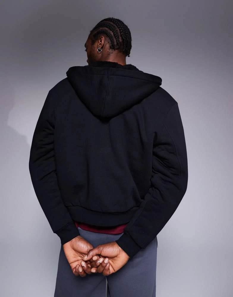 ASOS ASOS DESIGN oversized boxy zip through hoodie with borg lining in black 2