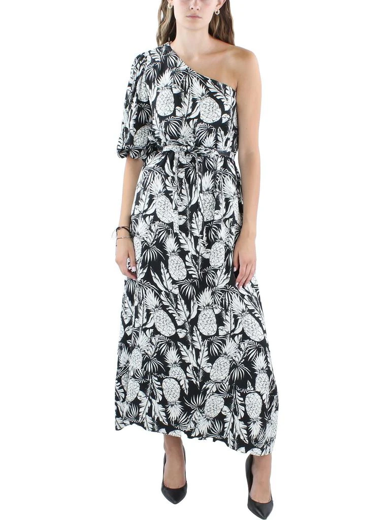 Tahari Pineapple Womens Linen Blend One Shoulder Maxi Dress 1