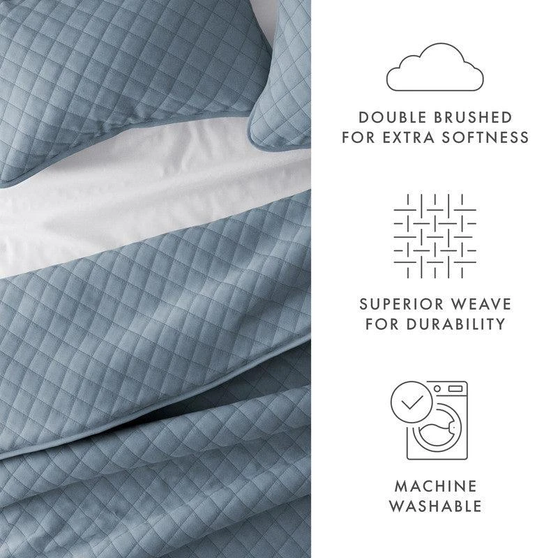 IENJOY HOME Diamond Stitch Dusk Blue Quilt Coverlet Set Modern Ultra Soft Microfiber Bedding 5