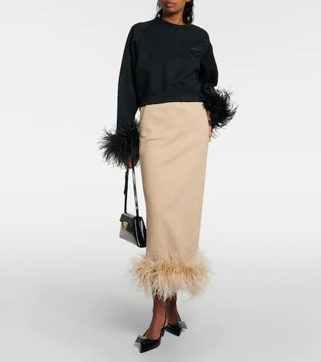 Prada Feather-trimmed cotton midi skirt 2