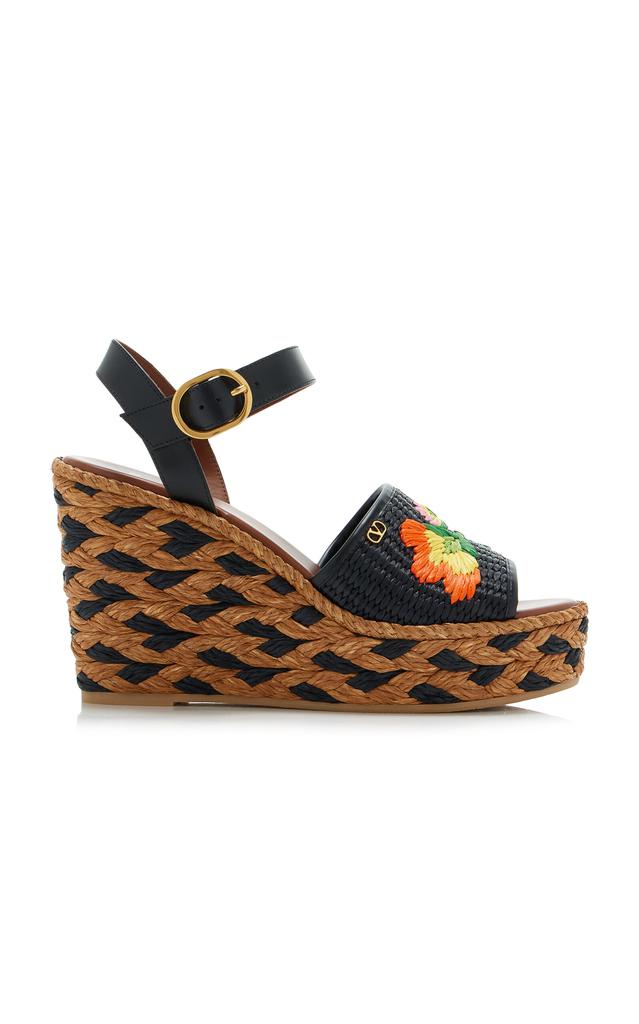 Valentino Valentino Garavani - Bribri Floral Raffia Platform Wedge Espadrilles - Black - IT 36 - Moda Operandi
