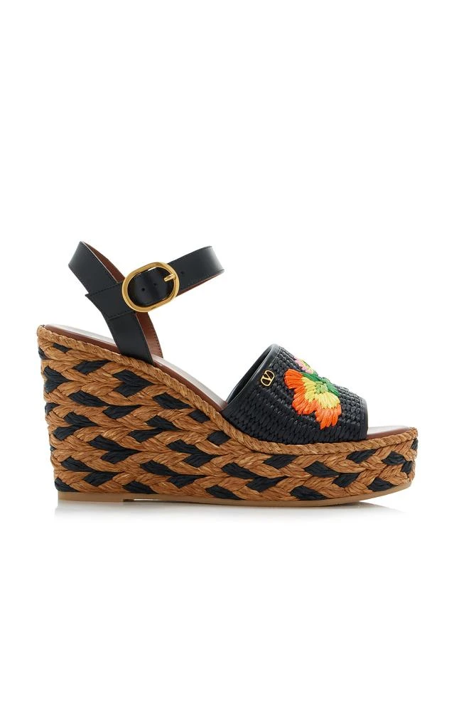 Valentino Valentino Garavani - Bribri Floral Raffia Platform Wedge Espadrilles - Black - IT 36 - Moda Operandi 1
