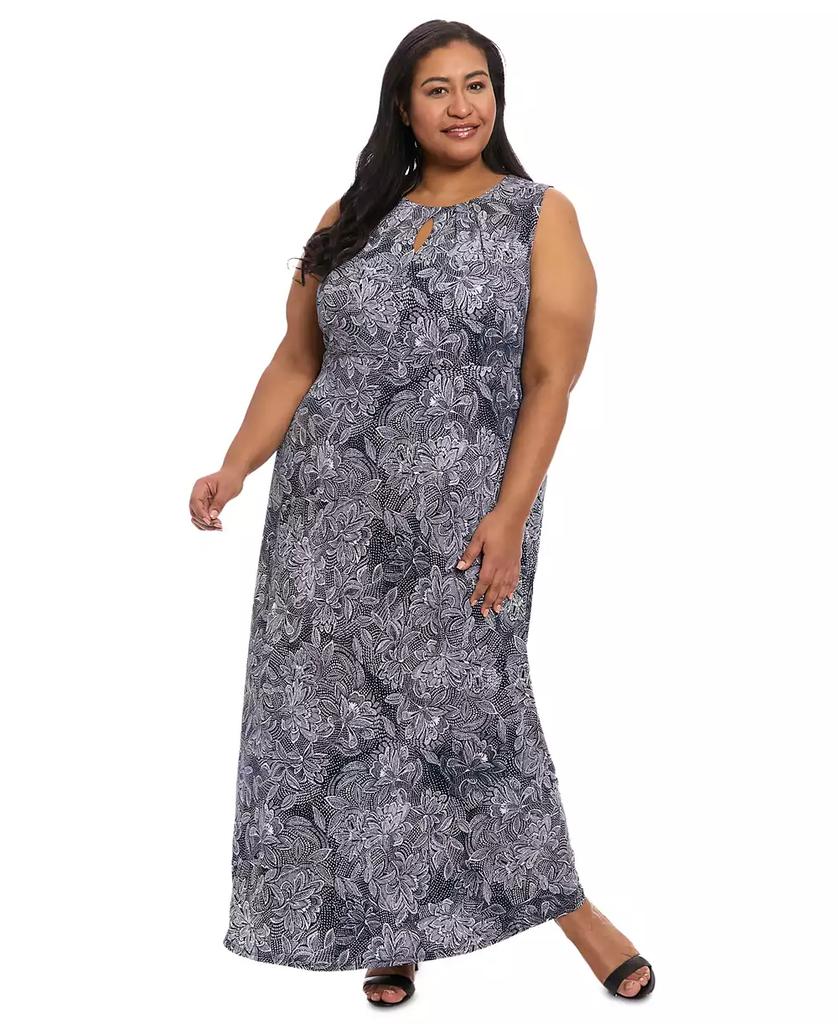 London Times Plus Size Keyhole-Neck Sleeveless Maxi Dress