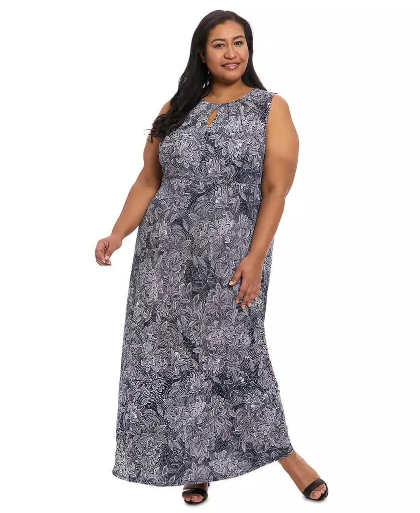 London Times Plus Size Keyhole-Neck Sleeveless Maxi Dress 1
