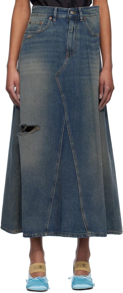 MM6 Blue Darting Denim Midi Skirt