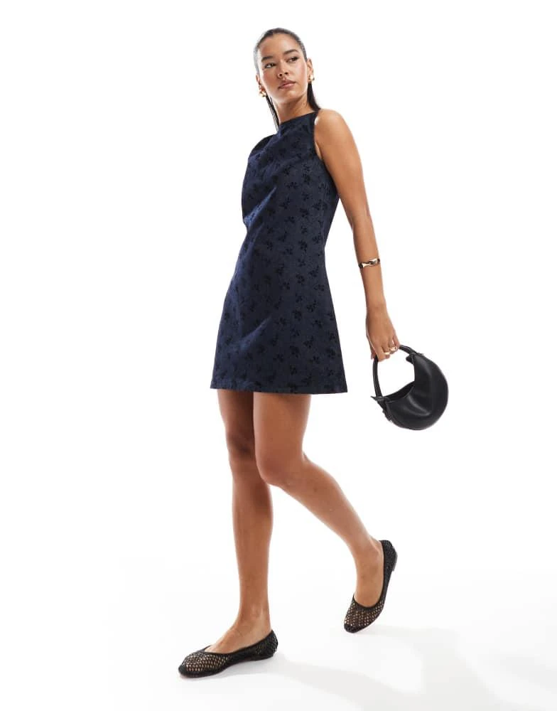ASOS ASOS DESIGN denim shift dress with ditsy floral flock 2