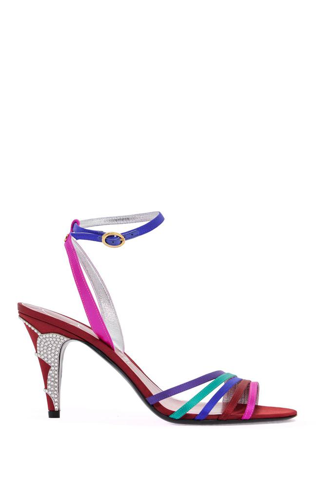 Valentino multicolor high heel sandals with strass in calfskin and red sole