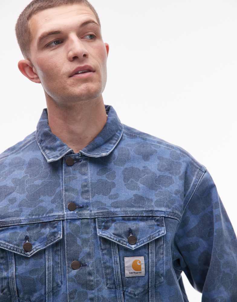 Carhartt WIP duck helston denim jacket in blue camo – On Carhartt WIP duck helston denim jacket in blue camo – On