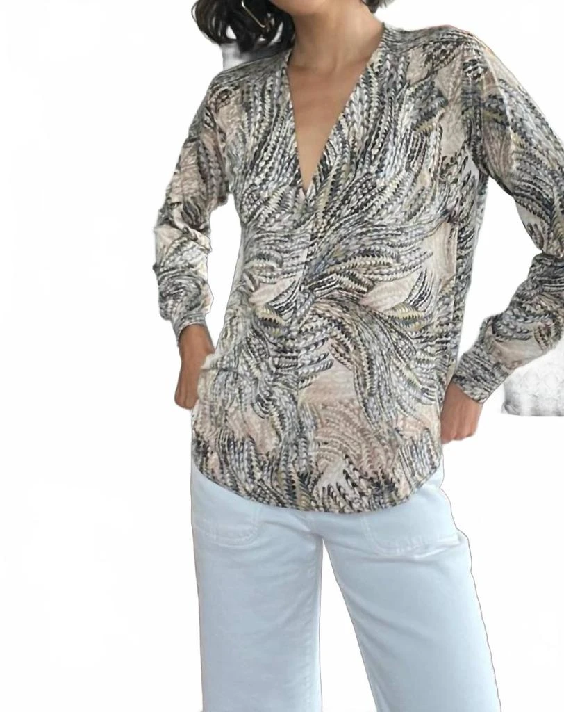 Mint Exclusives Chiffon Sleeved V Neck Blouse In Blue/pink 2