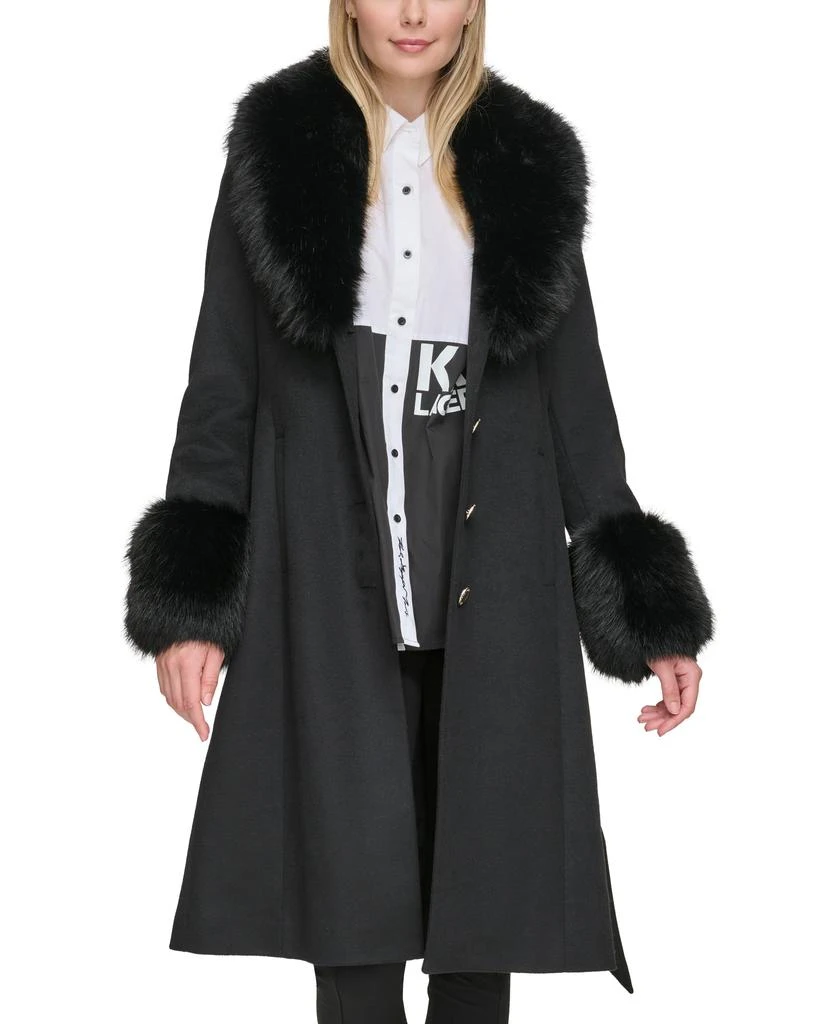 Karl Lagerfeld Paris WOOL COAT WITH FAUX FUR COLLAR CUFFS 1