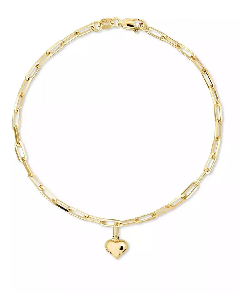 DEVATA Sweet Heart Charm with Paperclip Chain Bracelet in 14K Gold, 7.5in, approx. 2.6 grams.