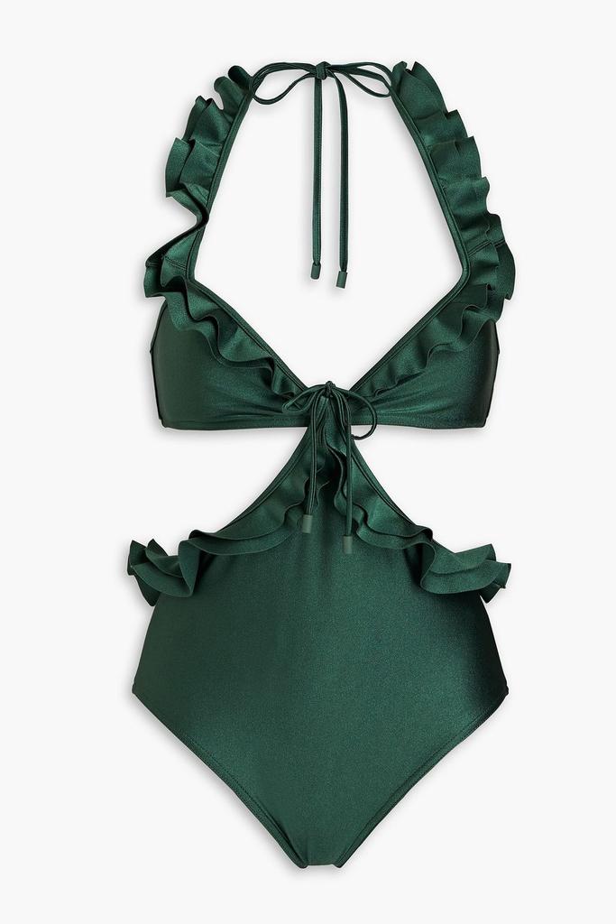 Zimmermann Ruffled cutout halterneck swimsuit