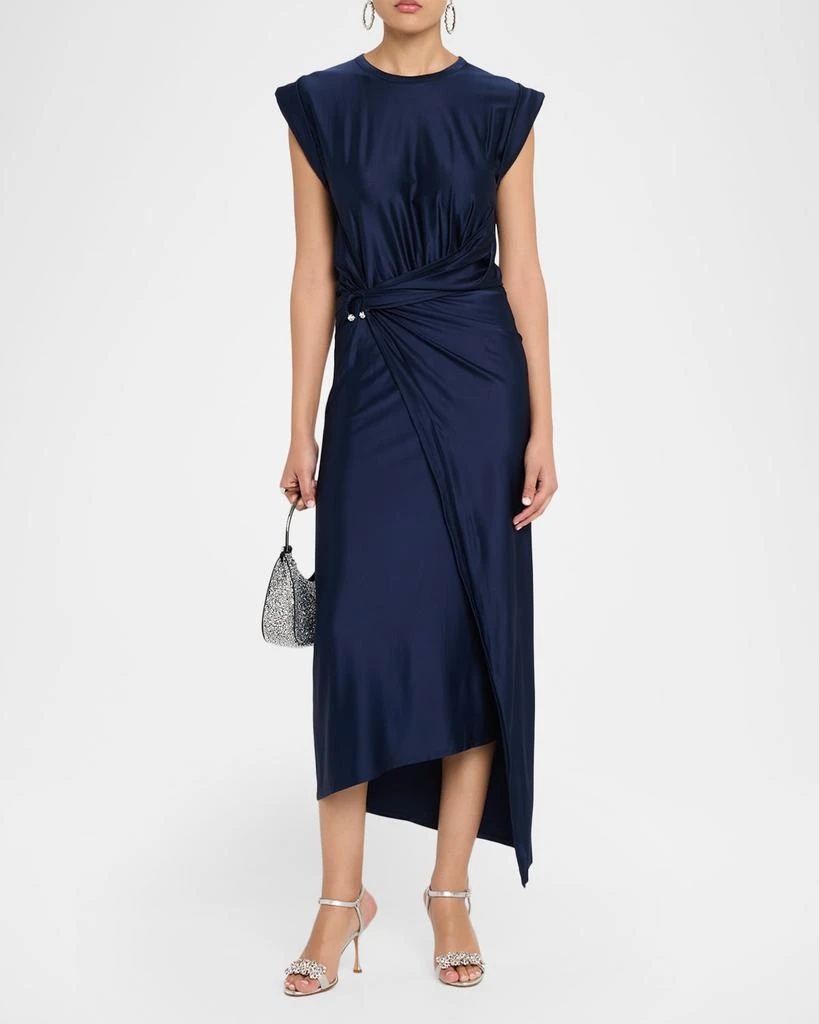 rabanne blue dress Long navy blue trompe-l'il lace dress  Rabanne
