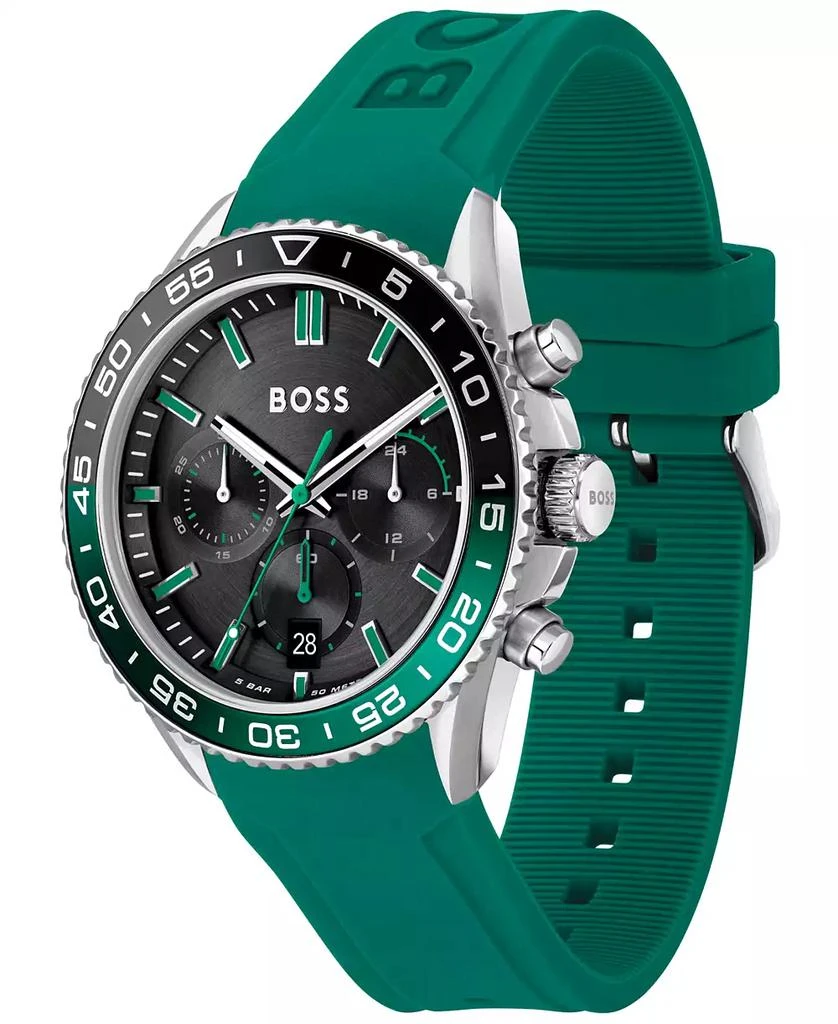 Hugo Boss Men's Runner Quartz Chronograph Green Silicone Watch, 44mm 2
