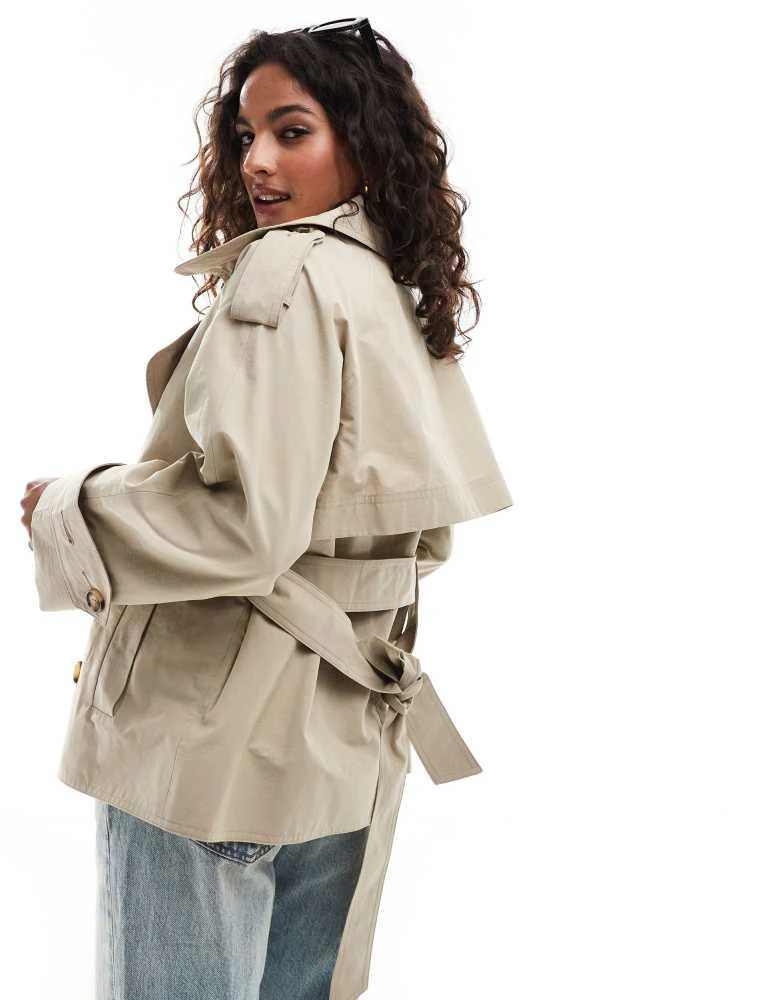 ASOS ASOS DESIGN Petite oversized short trench coat with belt in stone 2