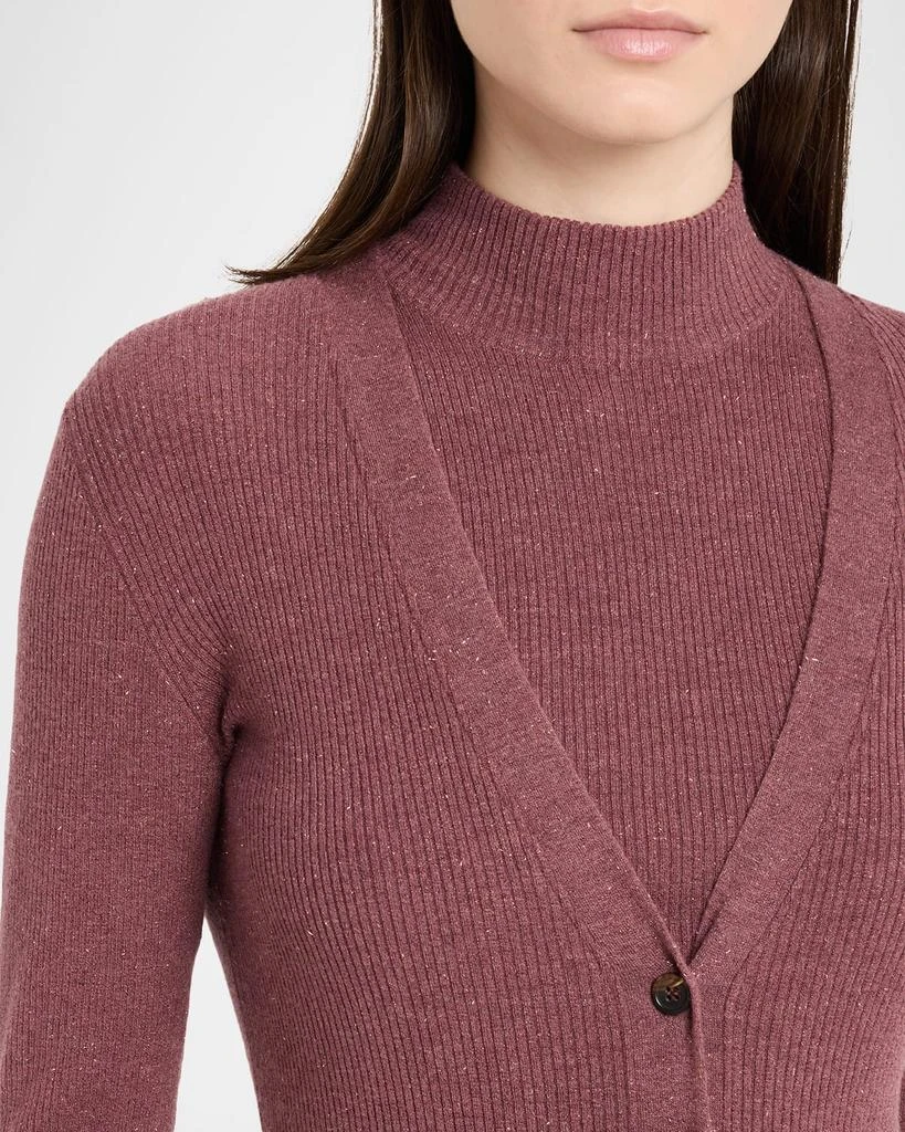 Brunello Cucinelli Metallic Cashmere Rib Knit V-Neck Cardigan 5