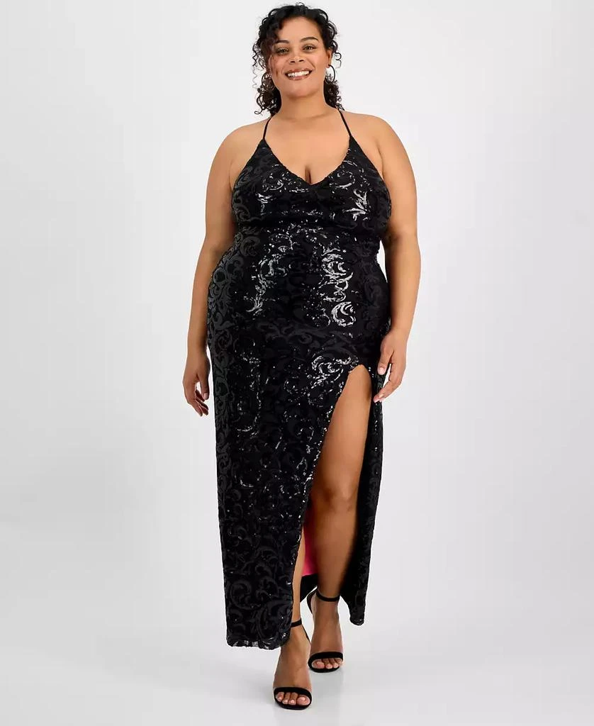 pear culture Trendy Plus Size Patterned Sequin A-Line Dress 1