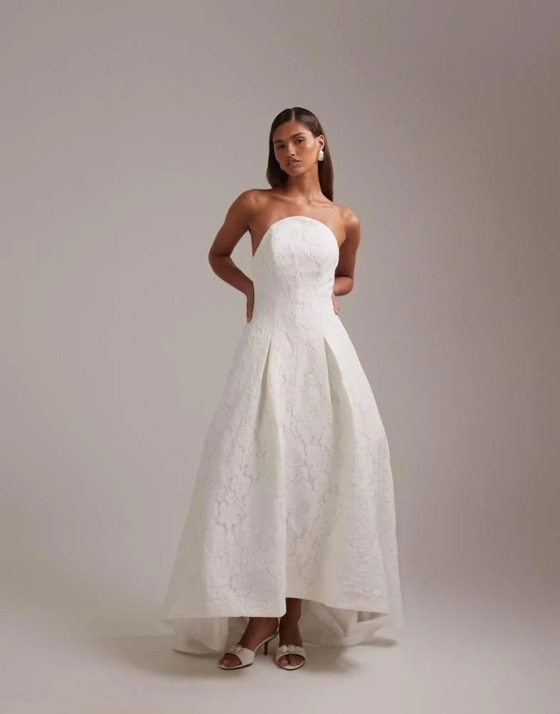 ASOS ASOS DESIGN lace curved neckline bandeau bridal midi dress in ivory -  Dresses & Skirts - Free Shipping - BeyondStyle