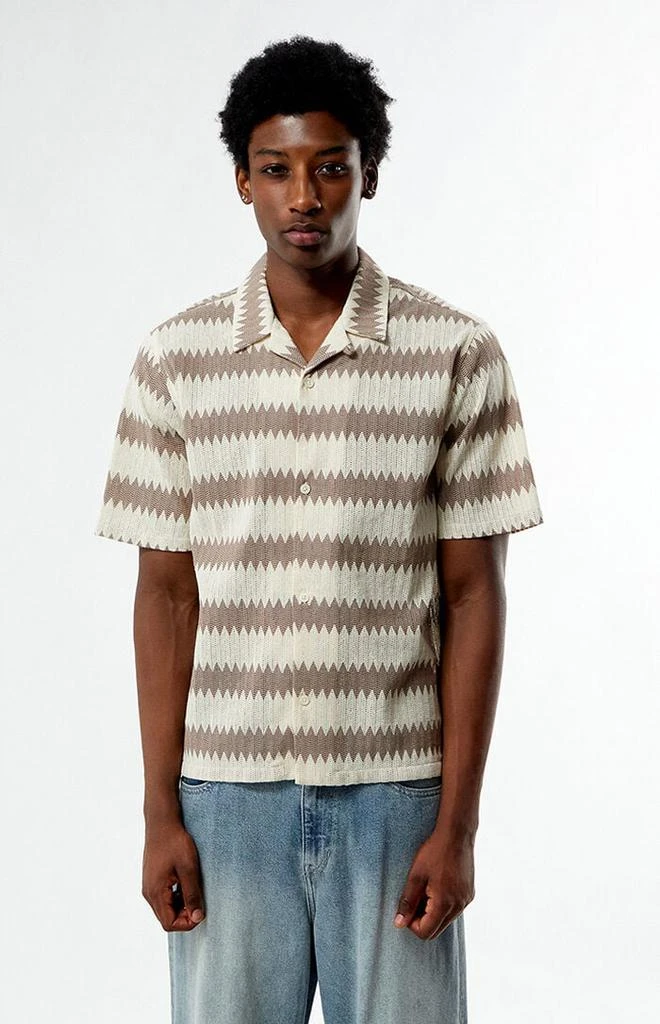 PacSun Brown & Cream Textured Oversized Resort Camp Shirt 1