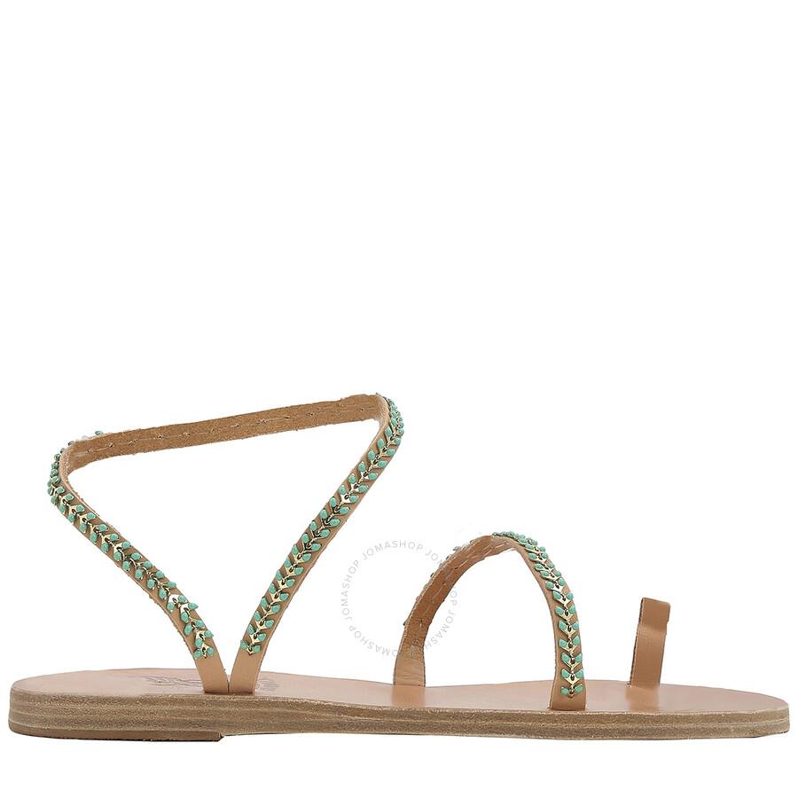 ANCIENT GREEK SANDALS Ladies Natural/Blue Apli Eleftheria Flat Sandals