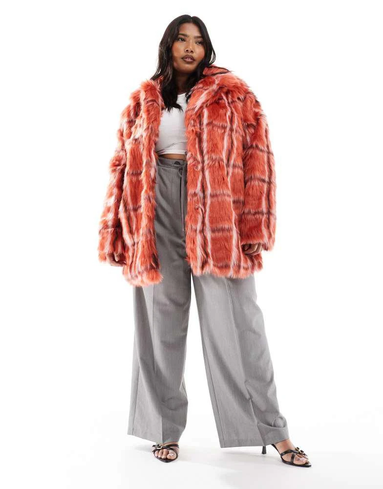 Glamorous Glamorous Faux fur coat in red fur check 2