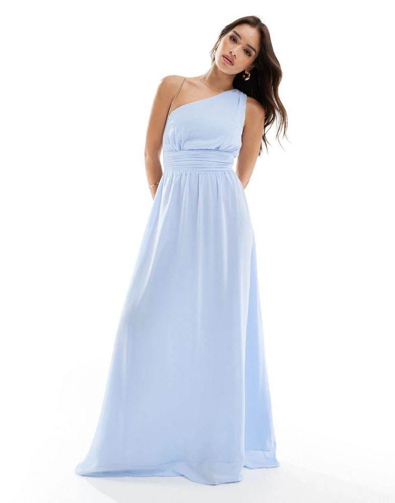Six Stories Six Stories Bridesmaid one shoulder chiffon maxi dress in powder blue 1