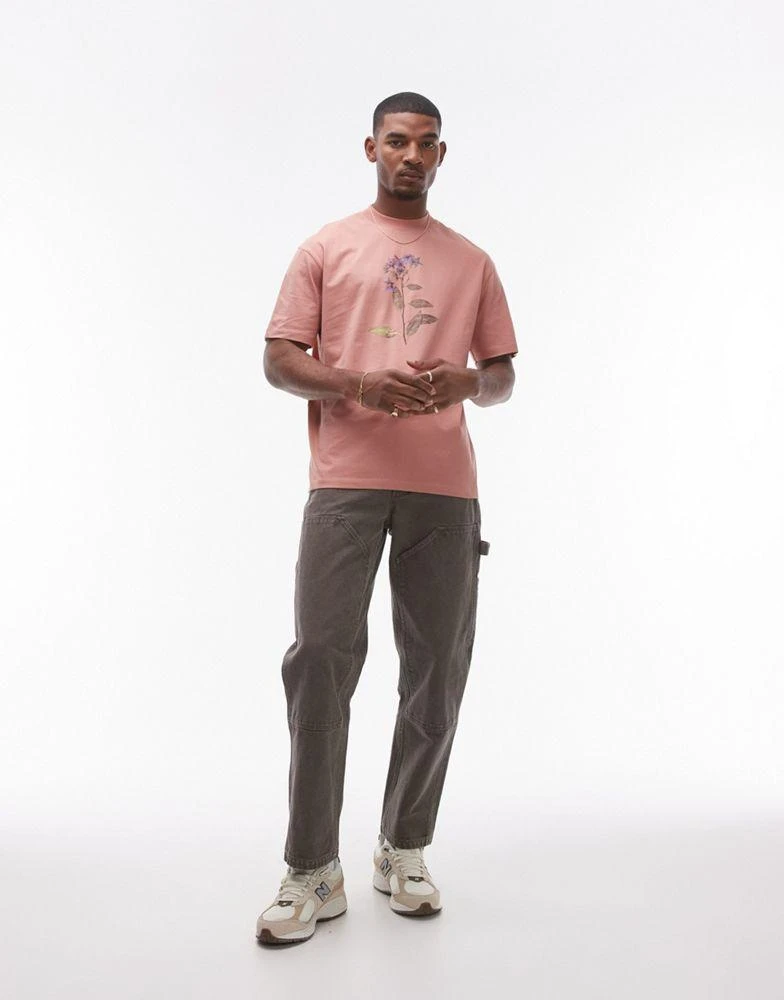 Topman Topman oversized fit t-shirt with front and back pressed floral print in pink 3