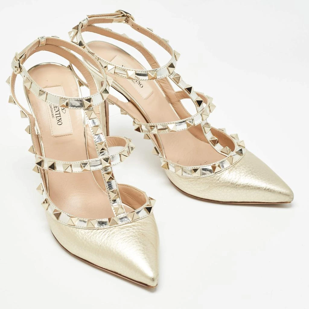 Valentino Valentino Gold Leather Rockstud Ankle Strap Pumps Size 38 4