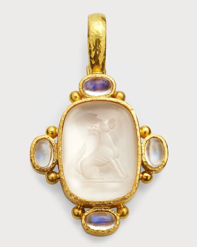 Elizabeth Locke 19K Rock Crystal Seated Whippet Cabochon Moonstone Pendant, 32x27mm 1
