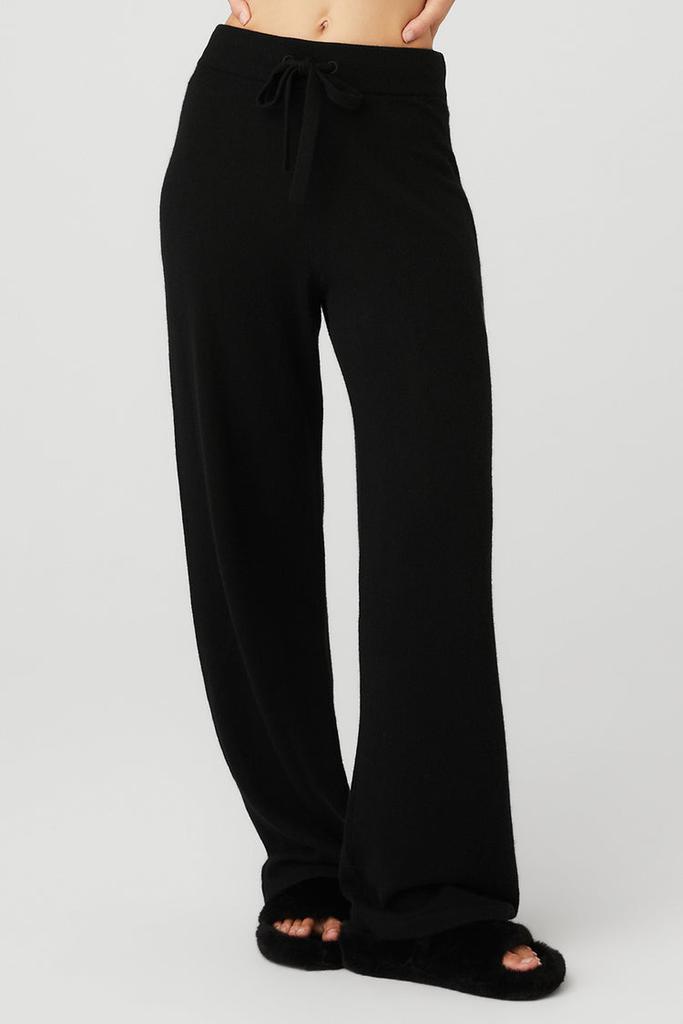 Alo Cashmere High-Waist Jet Set Wide Leg Pant - Black - Yoga