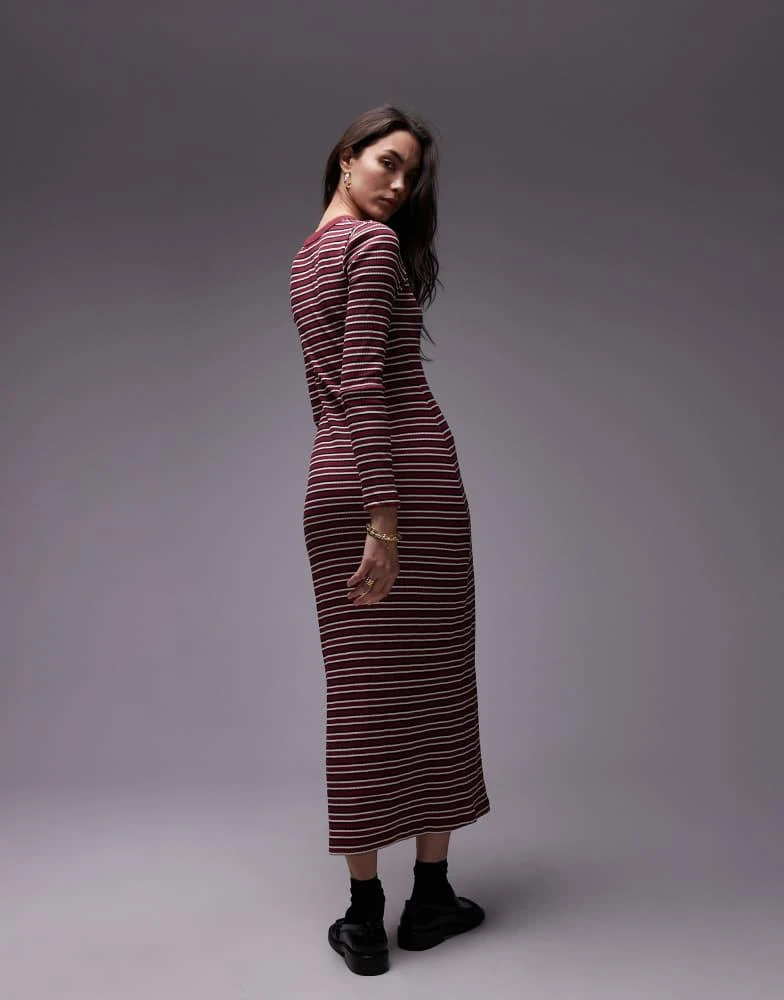 Topshop Topshop stripe long sleeve maxi dress in burgundy 4