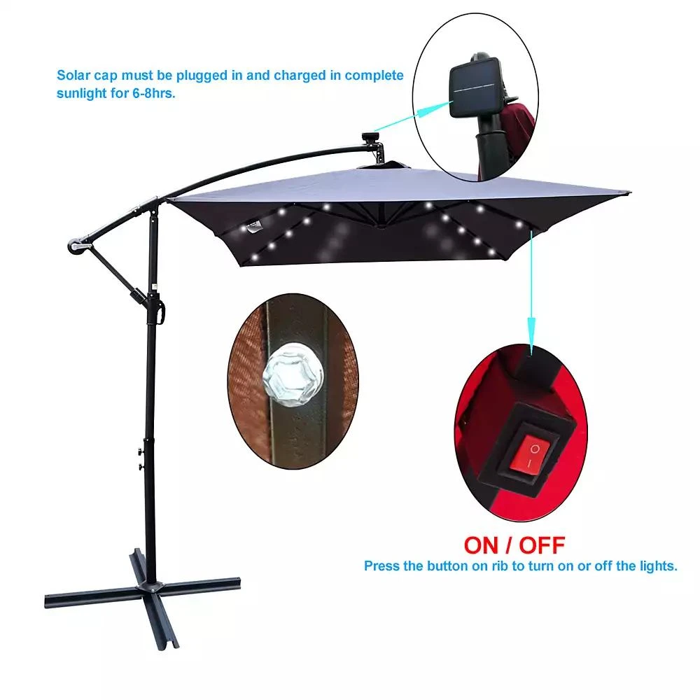 Streamdale Furniture Streamdale Solar Powered LED Patio Umbrella, 8 Ribs, Crank and Cross Base 7