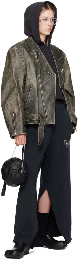 MM6 Brown Heavy Leather Biker Jacket 4