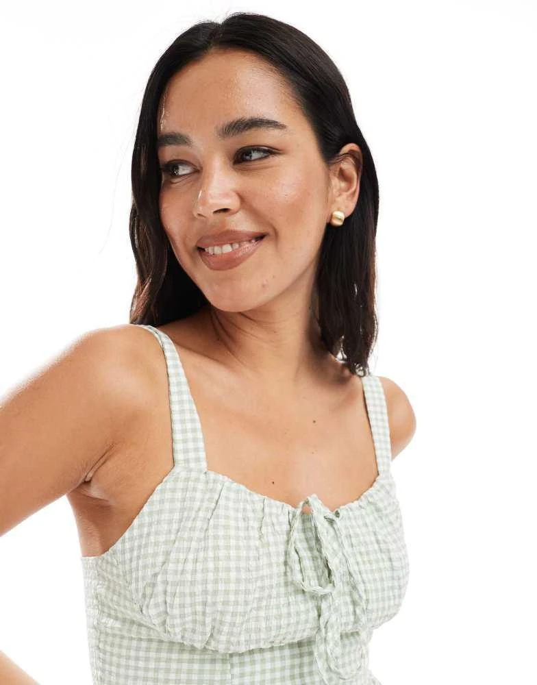 New Look New Look gingham mini dress in green 3