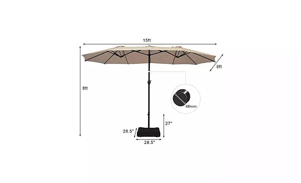 Mecale 15 Feet Double-Sided Twin Patio Umbrella with Crank and Base 3