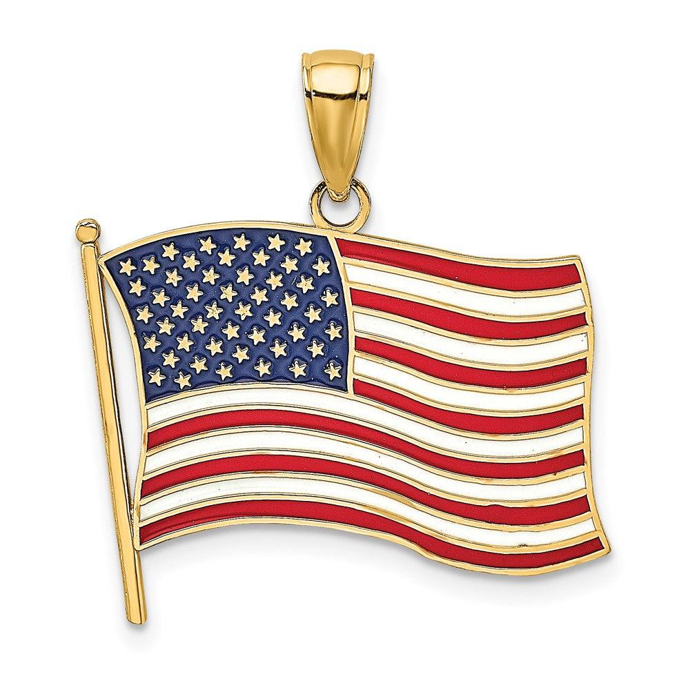 Diamond2Deal 10k Yellow Gold Enamel American Flag Charm Pendant