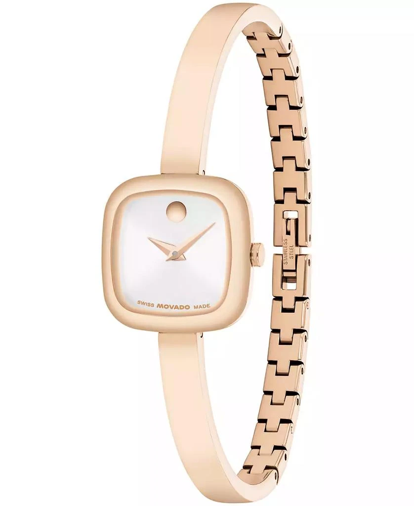 Movado Women's Museum Cushion Swiss Quartz Rose PVD Bangle Watch, 21.50mm 2