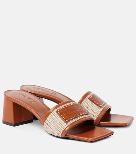 Versace Theia Barocco leather-trimmed raffia mules 1