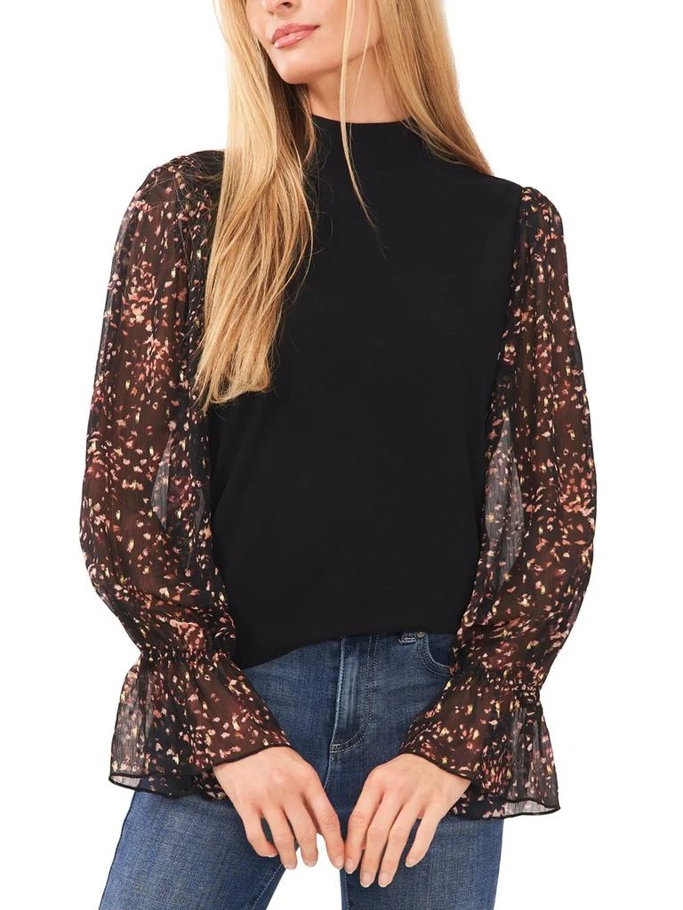CeCe Womens Printed Metallic Turtleneck Top 1