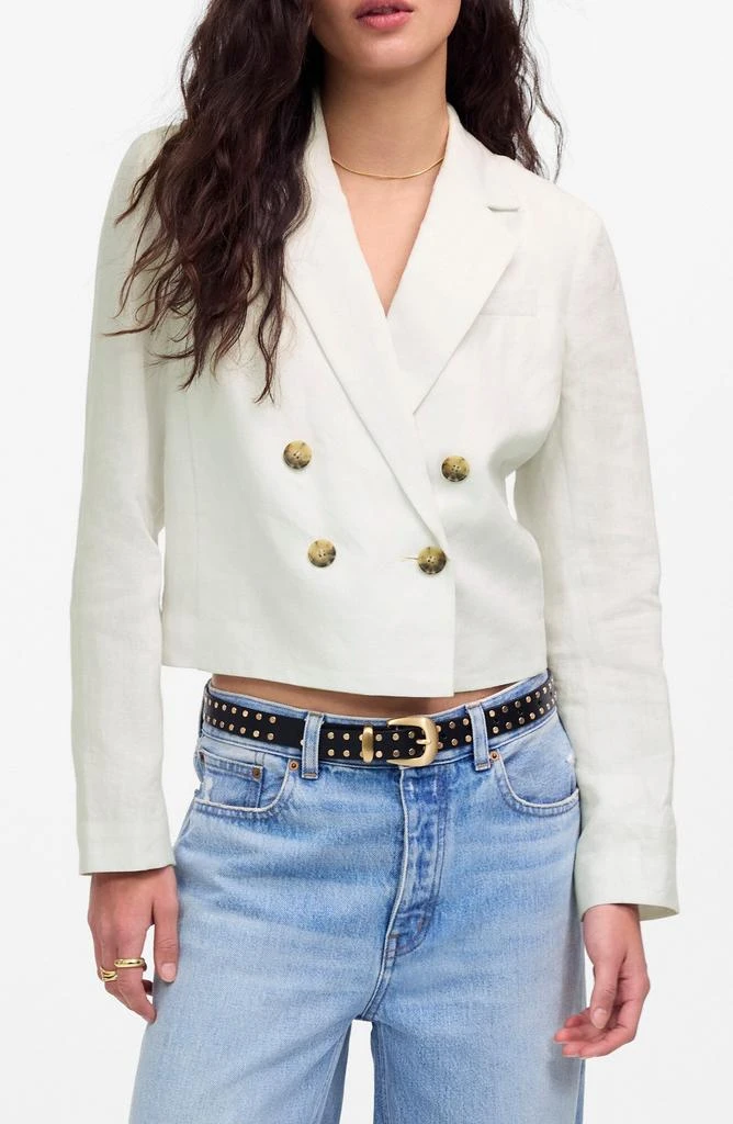 Madewell Crop Double Breasted Linen Blazer